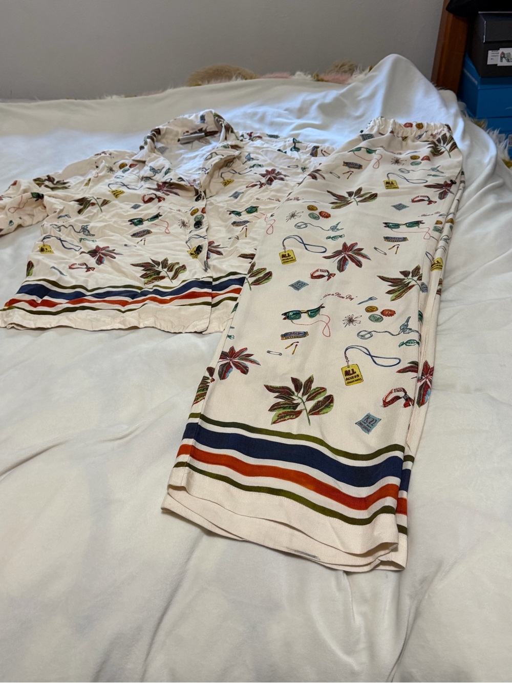 Scotch & Soda Printed Camp Woven Wide-Leg Pants & Blouse 2 Piece Set M/L - Picture 3 of 7